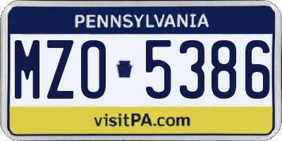 PA license plate MZO5386