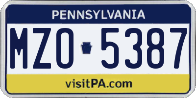 PA license plate MZO5387
