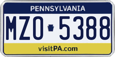 PA license plate MZO5388