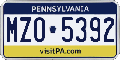 PA license plate MZO5392