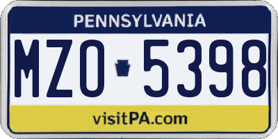 PA license plate MZO5398