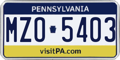 PA license plate MZO5403