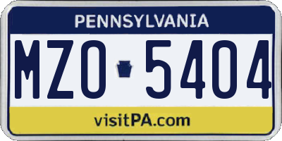 PA license plate MZO5404