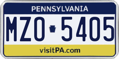 PA license plate MZO5405