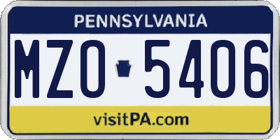 PA license plate MZO5406