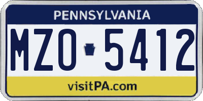 PA license plate MZO5412