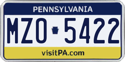 PA license plate MZO5422