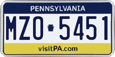 PA license plate MZO5451