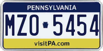 PA license plate MZO5454