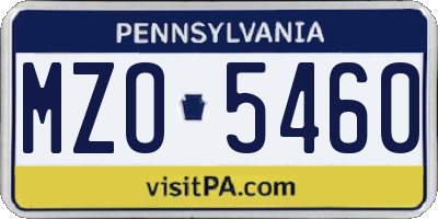PA license plate MZO5460
