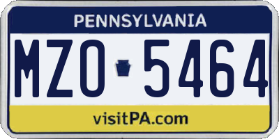 PA license plate MZO5464