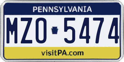 PA license plate MZO5474