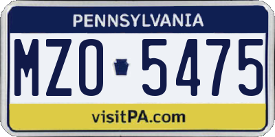 PA license plate MZO5475