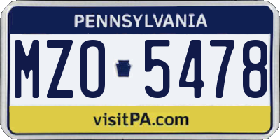 PA license plate MZO5478