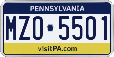 PA license plate MZO5501