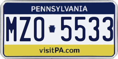PA license plate MZO5533