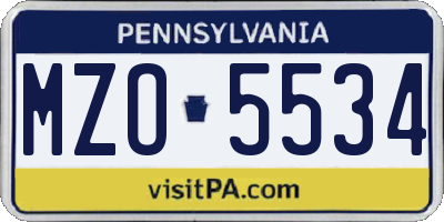 PA license plate MZO5534
