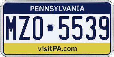 PA license plate MZO5539