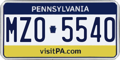 PA license plate MZO5540