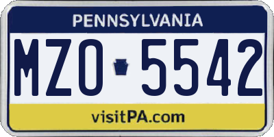 PA license plate MZO5542