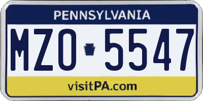 PA license plate MZO5547