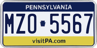 PA license plate MZO5567