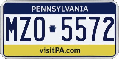 PA license plate MZO5572