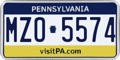 PA license plate MZO5574