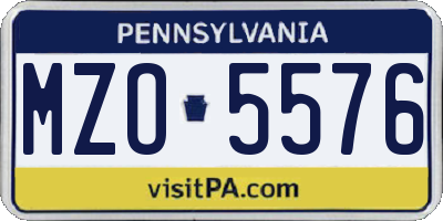 PA license plate MZO5576