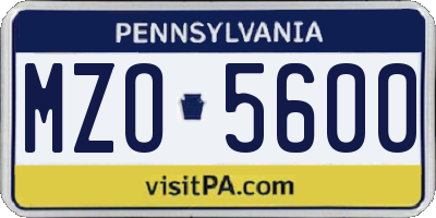 PA license plate MZO5600