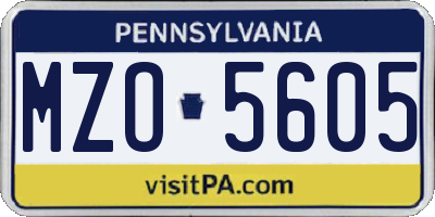 PA license plate MZO5605