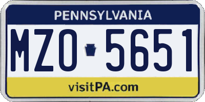 PA license plate MZO5651