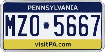 PA license plate MZO5667