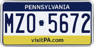 PA license plate MZO5672