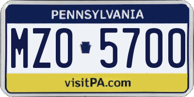 PA license plate MZO5700