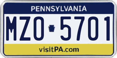 PA license plate MZO5701