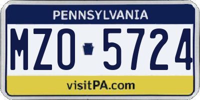 PA license plate MZO5724
