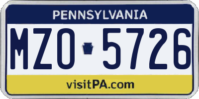 PA license plate MZO5726