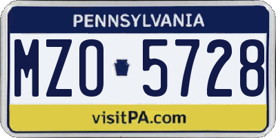PA license plate MZO5728