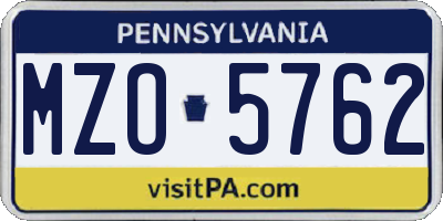 PA license plate MZO5762