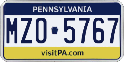 PA license plate MZO5767