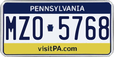 PA license plate MZO5768