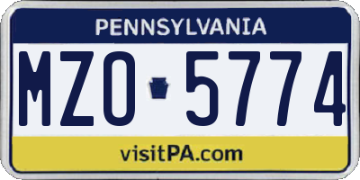 PA license plate MZO5774