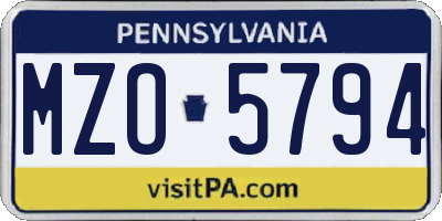 PA license plate MZO5794