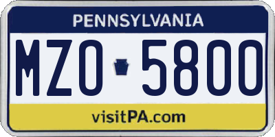 PA license plate MZO5800