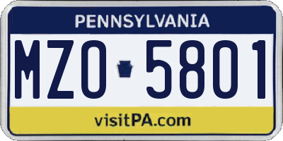 PA license plate MZO5801