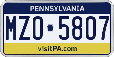 PA license plate MZO5807