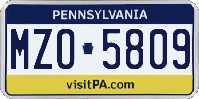 PA license plate MZO5809