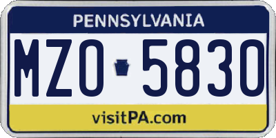 PA license plate MZO5830