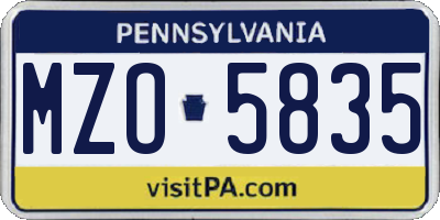 PA license plate MZO5835